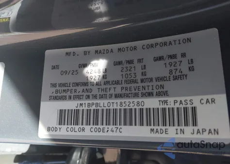 2026 Mazda Mazda3 2.5 S Carbon Edition from USA, damaged, VIN JM1BPBLL0T1852580